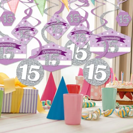 Big Dot of Happiness Quinceanera Purple - Sweet 15 - Birthday Party Hanging Decor - Party Decoration Swirls - Set of 40 {3}
