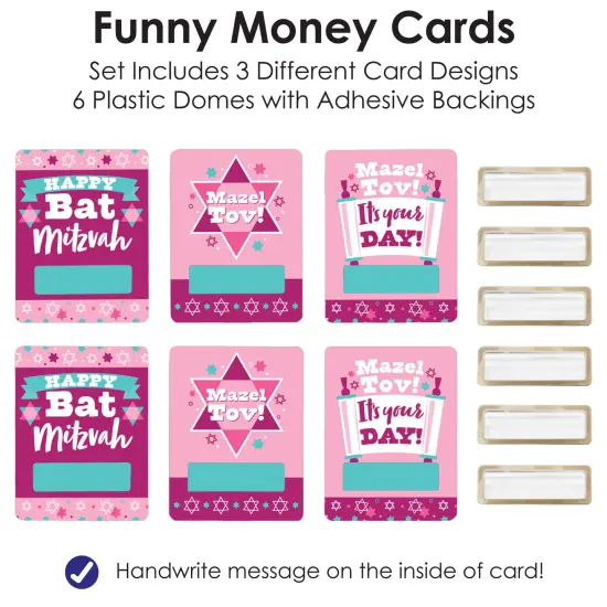 Big Dot of Happiness Pink Bat Mitzvah - DIY Assorted Girl Cash Holder Gift - Funny Money Cards - Set of 6 {7}
