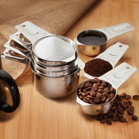 Last Confection 7pc Stainless Steel Measuring Cup Set - Includes 1/8 Cup Coffee Scoop - Measurements for Dry and Liquid Cooking & Baking Ingredients {5}