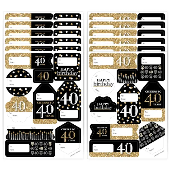 Big Dot of Happiness Adult 40th Birthday - Gold - Assorted Birthday Party Gift Tag Labels - To and From Stickers - 12 Sheets - 120 Stickers {1}