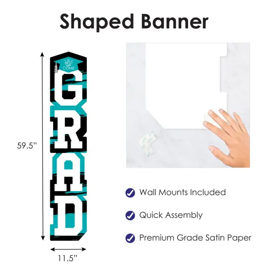Big Dot of Happiness Teal Graduation Banner - Vertical Shaped Banner Decorations {4}
