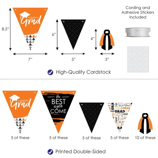 Big Dot of Happiness 30 Piece Orange Graduation Party Pennant Triangle Banner {4}