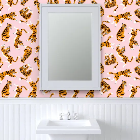 Pre-Pasted Wallpaper 2FT Wide Whimsical Tiger Safari Animal Tropical Jungle Exotic Zoo Custom Pre-pasted Wallpaper by Spoonflower {6}