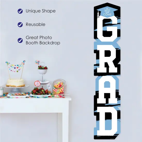 Big Dot of Happiness Light Blue Graduation Banner - Vertical Shaped Banner Decorations {3}