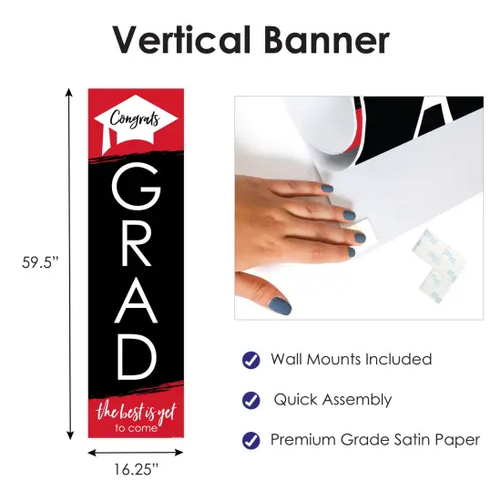Big Dot of Happiness Red Graduation Party Door Decoration - Vertical Banner {4}