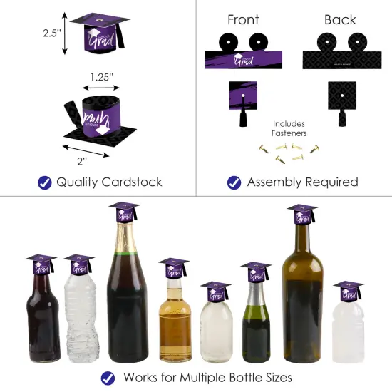 Big Dot of Happiness Purple Grad - Best is Yet to Come - DIY Grad Cap Purple Graduation Party Bottle Topper Decorations - Set of 20 {4}