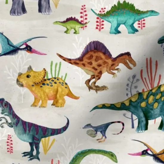 Various Fabrics by the Yard or Fat Quarter Dinosaur Jurassic Prehistoric Colorful Watercolor Hand Drawn Animals Custom Printed Fabric by Spoonflower {7}