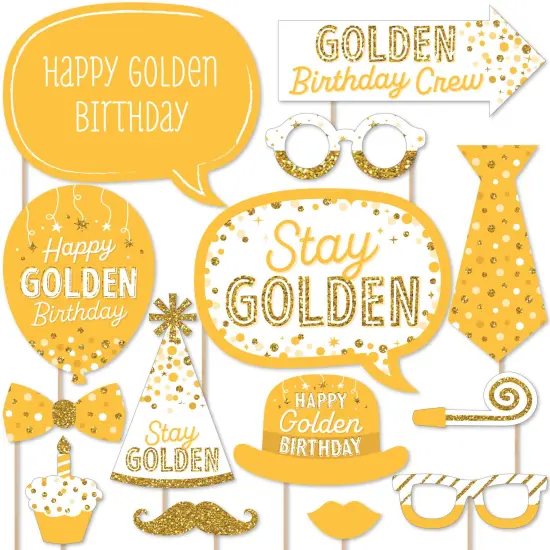 Big Dot of Happiness Golden Birthday - Happy Birthday Party Photo Booth Props Kit - 20 Count {1}