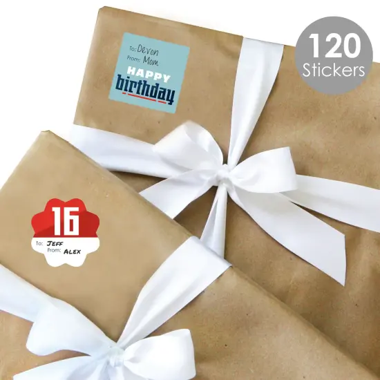 Big Dot of Happiness Boy 16th Birthday - Assorted Sweet Sixteen Birthday Party Gift Tag Labels - To and From Stickers - 12 Sheets - 120 Stickers {3}