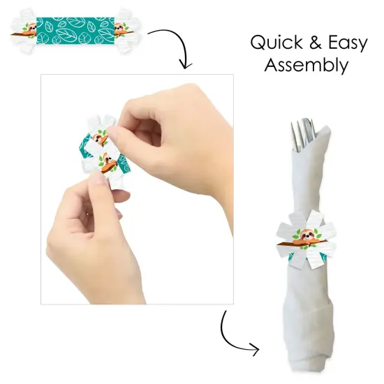 Big Dot of Happiness Let&rsquo;s Hang - Sloth - Baby Shower or Birthday Party Paper Napkin Holder - Napkin Rings - Set of 24 {6}