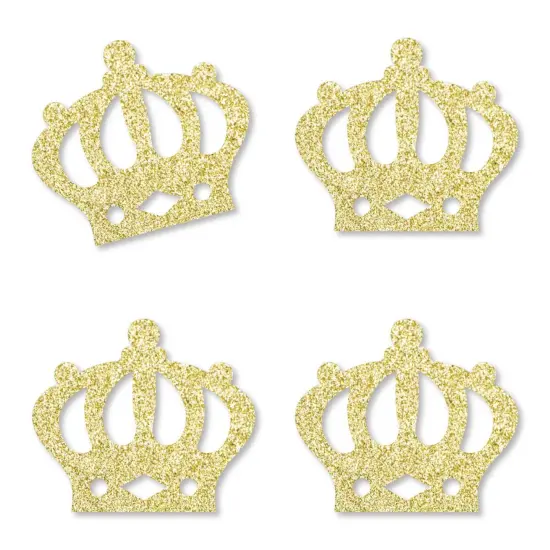 Big Dot of Happiness Gold Glitter Prince Crown - No-Mess Real Glitter Cut-Outs - Royal Prince Charming Baby Shower or Birthday Party - Set of 24 {1}