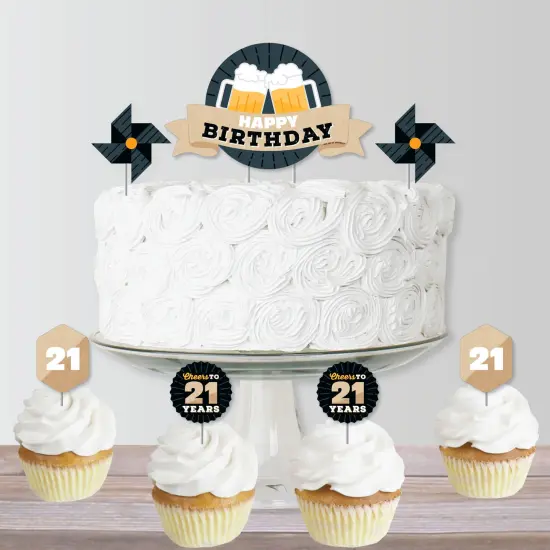 Big Dot of Happiness Cheers and Beers to 21 Years - Birthday Party Cake Decorating Kit - Happy Birthday Cake Topper Set - 11 Pieces {6}
