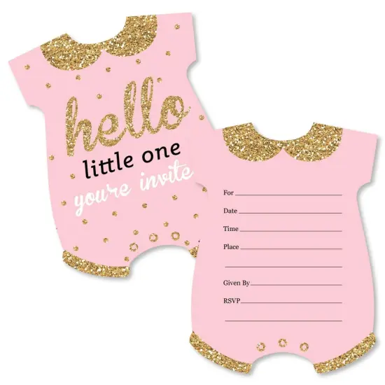 Big Dot of Happiness Hello Little One - Pink and Gold - Shaped Fill-in Invitations - Girl Baby Shower Invitation Cards with Envelopes - Set of 12 {1}