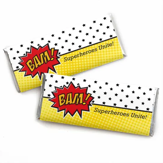 Big Dot of Happiness Bam Superhero - Candy Bar Wrappers Baby Shower or Birthday Party Favors - Set of 24 {1}