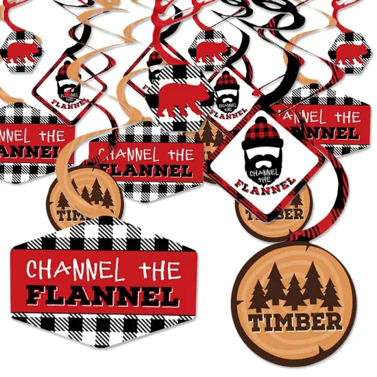 Big Dot of Happiness Lumberjack - Channel the Flannel - Buffalo Plaid Party Hanging Decor - Party Decoration Swirls - Set of 40 {1}