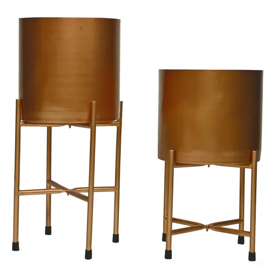 Tall Metal Floor Flower Planter Holder with Stand, Modern Decorative Floor Flower Holder, Perfect for Your Entryway, Living Room, or Dining Room Decor Gold {4}