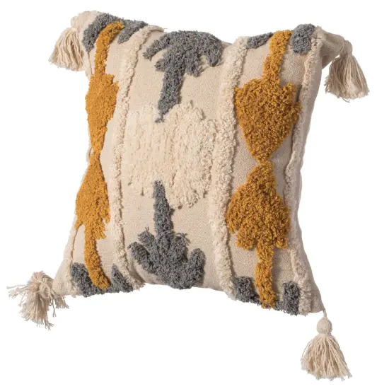 16" Handwoven Cotton Throw Pillow Cover with Tufted designs and Side Tassels {6}