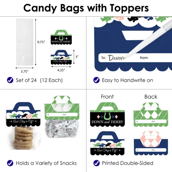 Big Dot of Happiness Kentucky Horse Derby - DIY Horse Race Party Clear Goodie Favor Bag Labels - Candy Bags with Toppers - Set of 24 {4}