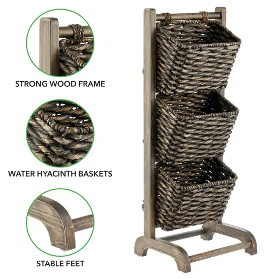 mDesign Water Hyacinth 3-Tiered Storage Baskets Floor Stand {3}