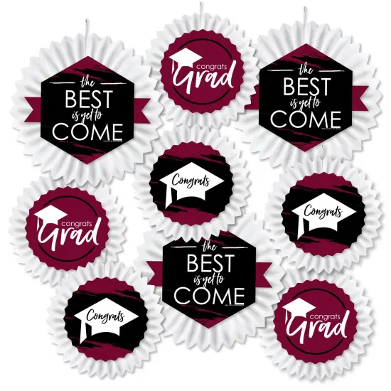 Big Dot of Happiness Maroon Grad - Best is Yet to Come - HangingBurgundy Graduation Party Tissue Decoration Kit - Paper Fans - Set of 9 {1}