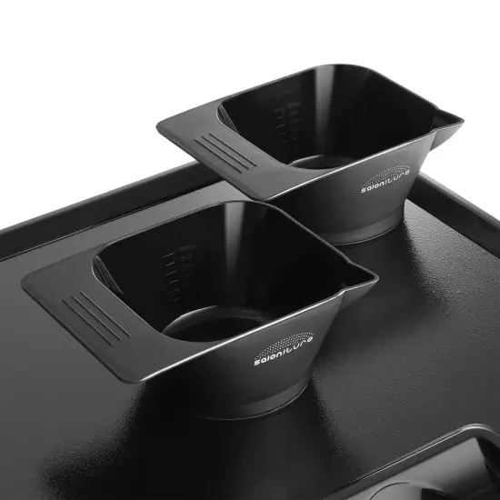 Saloniture Rolling Salon Coloring Tray - Folding Hair Stylist Color Cart with Drawer and Magnetic Bowls, Black {3}
