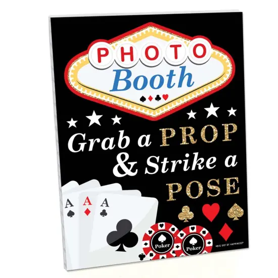 Big Dot of Happiness Las Vegas Photo Booth Sign - Casino Party Decor - Printed on Sturdy Plastic Material - 10.5 x 13.75" - Sign with Stand - 1 Piece {1}