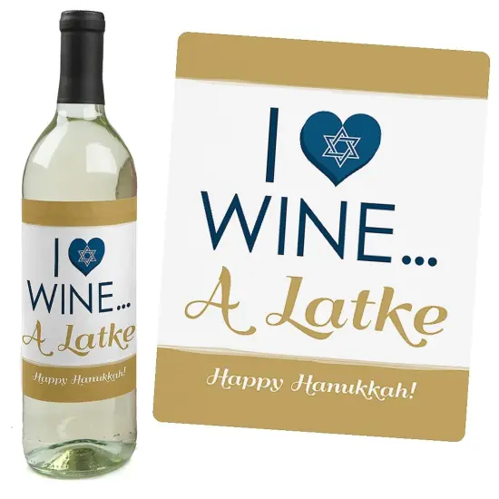 Big Dot of Happiness Happy Hanukkah - Chanukah Decorations for Women and Men - Wine Bottle Label Stickers - Set of 4 {6}