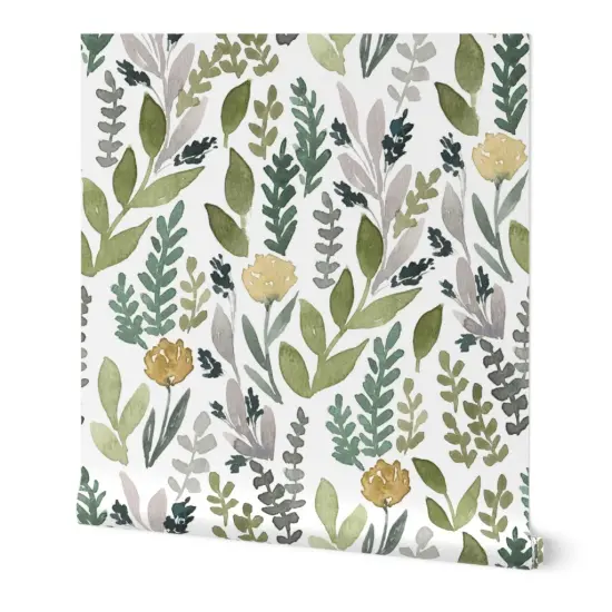 Peel & Stick Wallpaper 2FT Wide Spring Leaves Green Botanical Modern Custom Removable Wallpaper by Spoonflower {7}