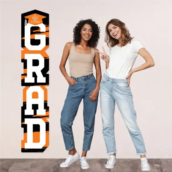 Big Dot of Happiness Orange Graduation Banner - Vertical Shaped Banner Decorations {6}