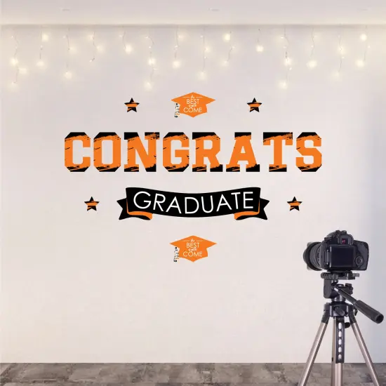 Big Dot of Happiness Orange Graduation Party Photo Backdrop - Wall Decals {6}