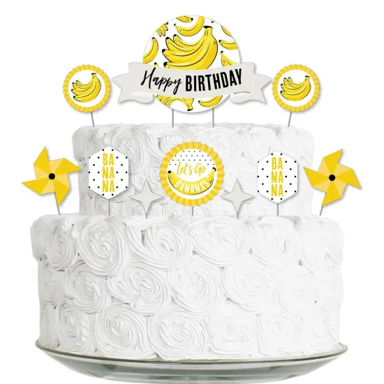 Big Dot of Happiness Let's Go Bananas - Tropical Birthday Party Cake Decorating Kit - Happy Birthday Cake Topper Set - 11 Pieces {1}