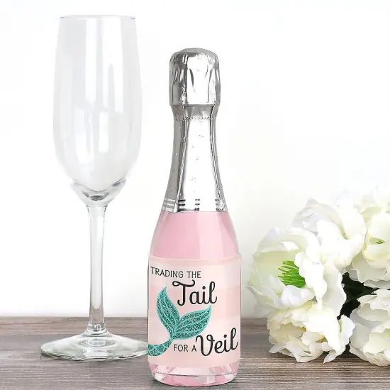 Big Dot of Happiness Trading The Tail For A Veil - Mini Wine & Champagne Bottle Label Stickers - Mermaid Bachelorette Bridal Shower Favor Gift - 16 Ct {4}