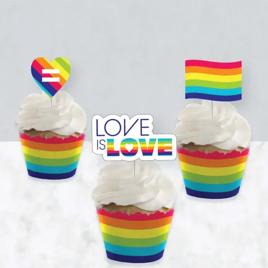 Big Dot of Happiness Love is Love - Pride - Cupcake Decoration - Rainbow Party Cupcake Wrappers and Treat Picks Kit - Set of 24 {4}