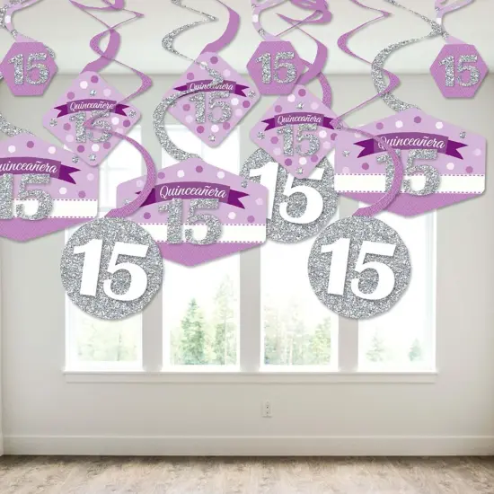 Big Dot of Happiness Quinceanera Purple - Sweet 15 - Birthday Party Hanging Decor - Party Decoration Swirls - Set of 40 {4}