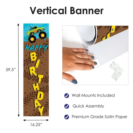 Big Dot of Happiness Smash and Crash - Monster Truck - Boy Birthday Party Front Door Decoration - Vertical Banner {4}