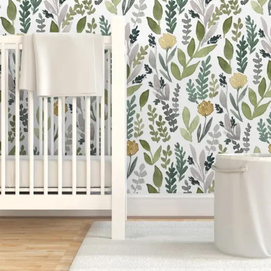 Pre-Pasted Wallpaper 2FT Wide Spring Leaves Green Botanical Modern Custom Pre-pasted Wallpaper by Spoonflower {7}