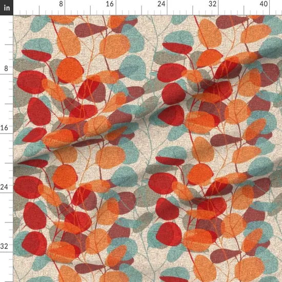 Various Fabrics by the Yard or Fat Quarter Botanical Leaves Faux Textured Red Brown Floral Nature Orange Branches Gray Lunaria Custom Printed Fabric by Spoonflower {1}