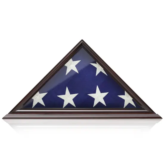 Reminded Military Memorial American Flag Display Case, Solid Wood Mahogany Finish {3}