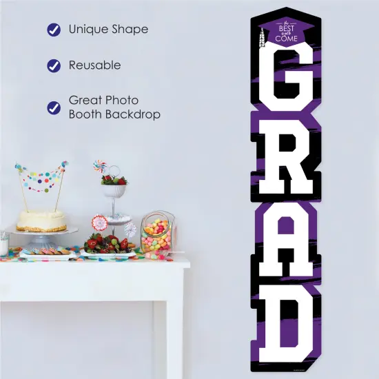 Big Dot of Happiness Purple Graduation Banner - Vertical Shaped Banner Decorations {3}