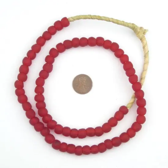 The Bead Chest® African Recycled Glass Beads, 9mm - Full Strand Eco-Friendly Fair Trade Sea Glass Beads from Ghana Handmade Ethnic Round Spherical Tribal Boho Krobo Spacer Beads Red {1}