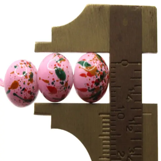 40 10mm Pink with Red and Green Splatter Paint Smooth Round Glass Beads {6}