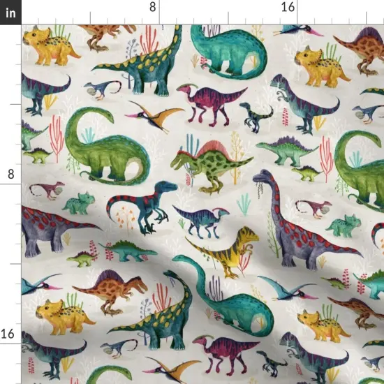 Various Fabrics by the Yard or Fat Quarter Dinosaur Jurassic Prehistoric Colorful Watercolor Hand Drawn Animals Custom Printed Fabric by Spoonflower {2}