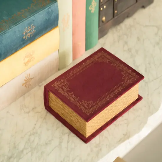 Decorative Vintage Book Shaped Trinket Storage Box Red {6}