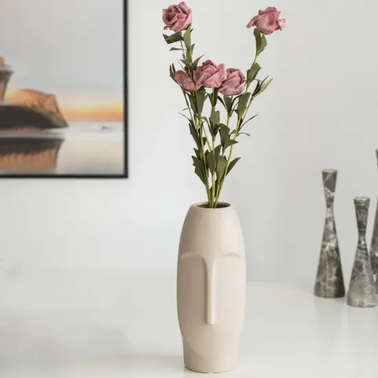 9.5" H Decorative Ceramic Abstract Face Modern Statue Sculpture Flower Centerpiece Vase Bone White {2}