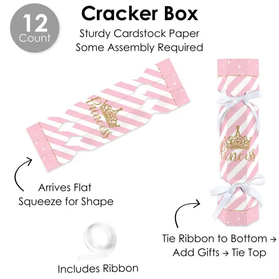 Big Dot of Happiness Little Princess Crown - No Snap Pink and Gold Princess Baby Shower or Birthday Party Table Favors - DIY Cracker Boxes - Set of 12 {6}