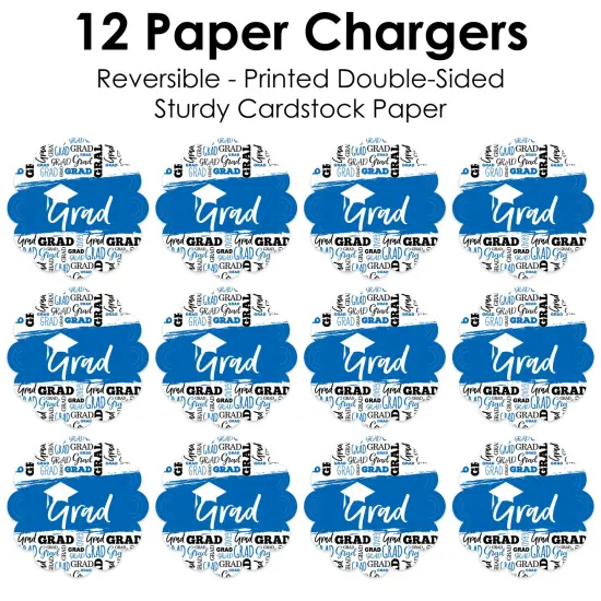 Big Dot of Happiness Blue Grad - Best is Yet to Come - Royal Blue Graduation Party Round Table Decorations - Paper Chargers - Place Setting For 12 {7}