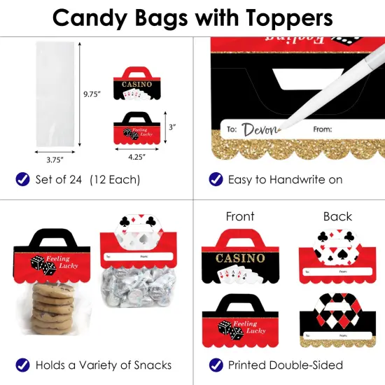 Big Dot of Happiness Las Vegas DIY Casino Party Clear Goodie Favor Bag Labels Candy Bags with Toppers Set of 24 {4}