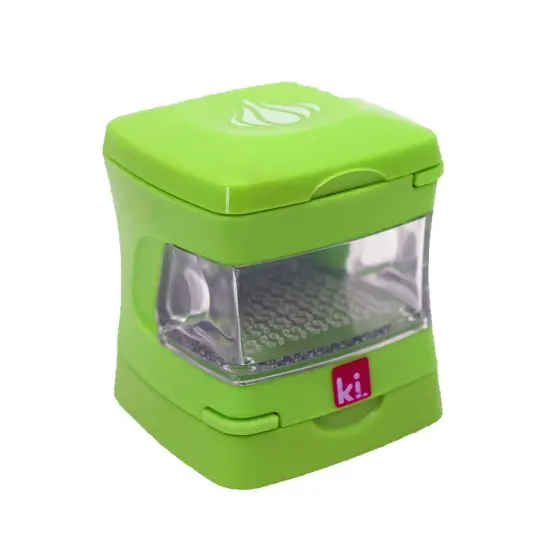 Kitchen Innovations Garlic-A-Peel Garlic Press, Crusher, Cutter, Mincer, and Storage Container - Includes Silicone Garlic Peeler - Easy to Clean - Stainless Steel Blades, Green {1}