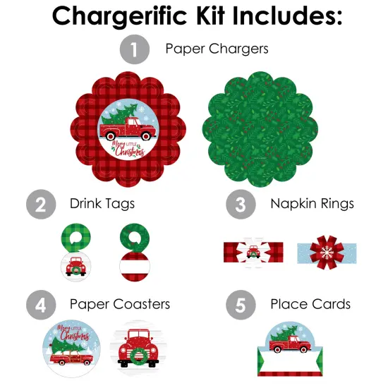 Big Dot of Happiness Merry Little Christmas Tree - Red Truck Christmas Party Paper Charger and Table Decorations Chargerific Kit for 8 {4}