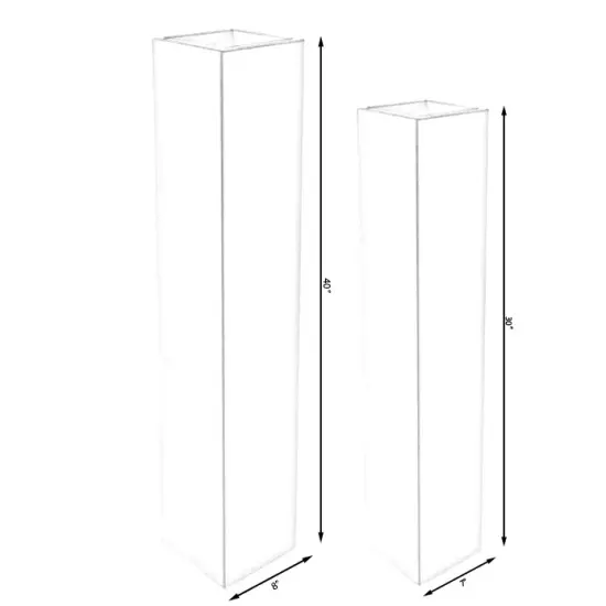 Large Tall Rectangular Wooden Modern Floor Vase - Sleek Contemporary Decor Accent for Living Room, Bedroom, Hallway and Entryway - Handcrafted Decorative Display Piece with Elegant Design Set of 2 White {4}